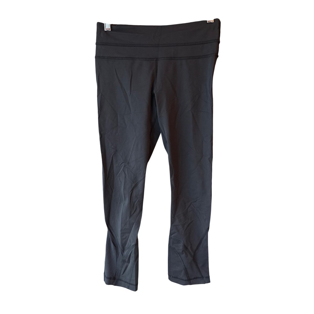 Lululemon Black Cropped Running Leggings Size 4 Hidden Zip‎ Pocket Activewear